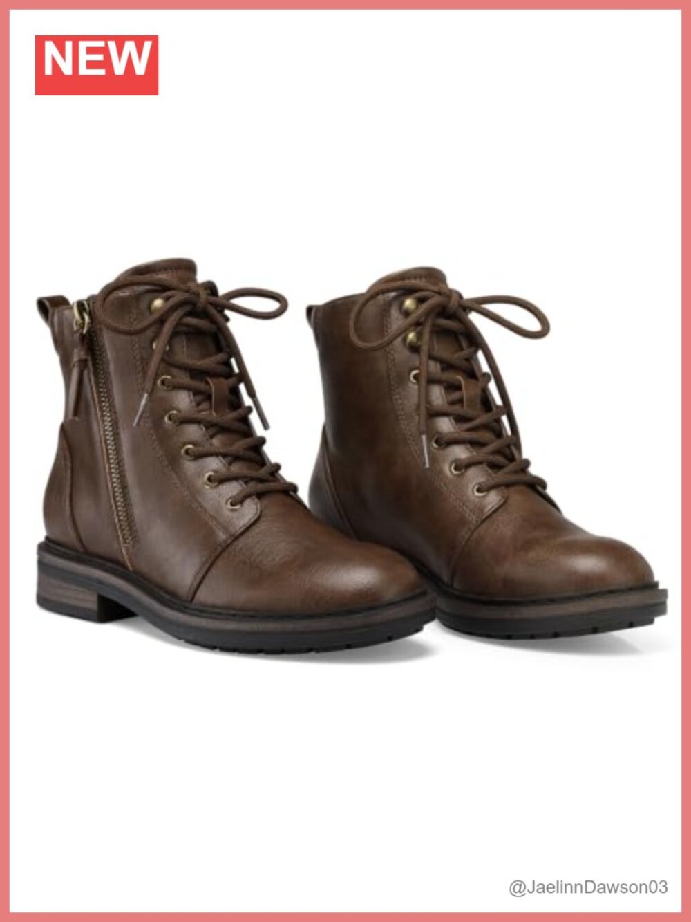 Women's Faux Leather Ankle Boots Lace-Up Flat Combat Booties